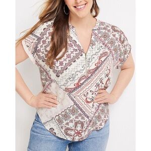 Maurices Geneva Paisley Zipper Neck Blouse